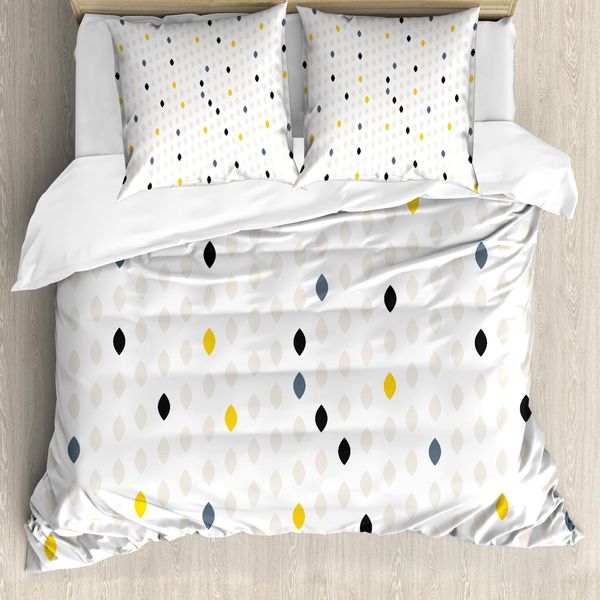 Abakuhaus Set Copripiumino Moderno Per Letti Matrimoniali, Pois Geometrici, Antiacaro, Adatto A Chi Soffre Di Allergie, Con Federe, Giallo-image