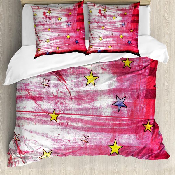 Copripiumino Abakuhaus Retro, Red Grunge Celestial, Antiacaro, Adatto A Chi Soffre Di Allergie, Con Federe, 200 Cm X 200 Cm - 80 X 80 Cm, Rosso Blu Giallo-image