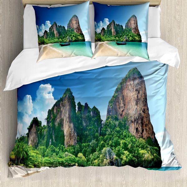 Abakuhaus Copripiumino Tropicale, Thailandia Fels Cliff Beach, Antiacaro, Adatto A Chi Soffre Di Allergie, Con Federe, 200 Cm X 200 Cm - 80 X 80 Cm, Blu Verde-image