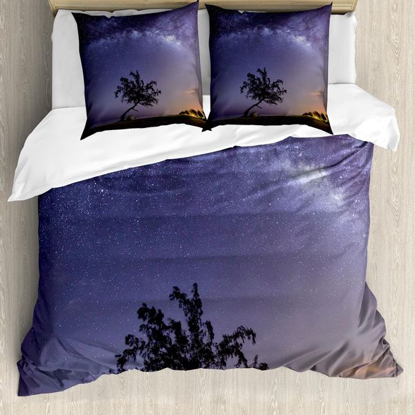 Abakuhaus Copripiumino Nebel, Milky Way Stars Room, Antiacaro, Adatto A Chi Soffre Di Allergie, Con Federe, 200 Cm X 200 Cm - 80 X 80 Cm, Viola Verde Scuro-image