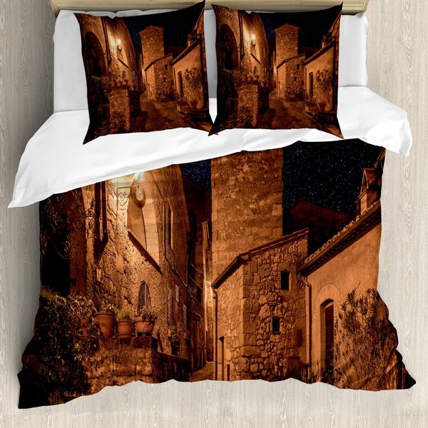 Abakuhaus Copripiumino Vintage, Strada Medievale, Antiacaro, Adatto A Chi Soffre Di Allergie, Con Federe, 155 Cm X 220 Cm - 80 X 80 Cm, Marrone-image