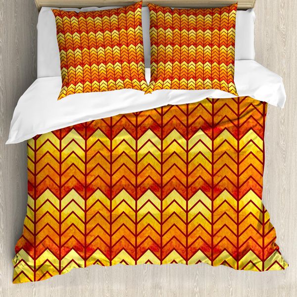Abakuhaus Copripiumino Angolare, Abstract Vintage Funky, Antiacaro, Adatto A Chi Soffre Di Allergie, Con Federe, 155 Cm X 220 Cm - 80 X 80 Cm, Arancione Giallo-image