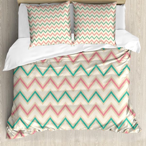 Abakuhaus Copripiumino Angolare, Vintage Insignia, Antiacaro, Adatto A Chi Soffre Di Allergie, Con Federe, 200 Cm X 200 Cm - 80 X 80 Cm, Rosa Crema Verde-image