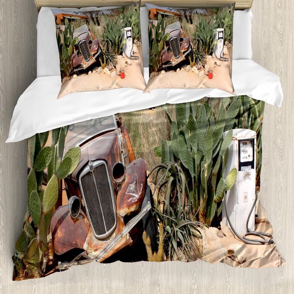 Abakuhaus Copripiumino Oldtimer, Rusty Auto Rotta, Antiacaro, Adatto A Chi Soffre Di Allergie, Con Federe, 200 Cm X 200 Cm - 80 X 80 Cm, Marrone Verde-image