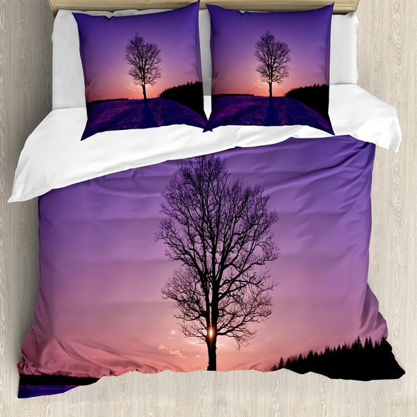 Abakuhaus Copripiumino Naturale, Oak Tramonto Invernale, Antiacaro, Adatto A Chi Soffre Di Allergie, Con Federe, 155 Cm X 220 Cm - 80 X 80 Cm, Lilla Pesca-image