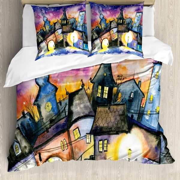 Abakuhaus Copripiumino Astratto, Acquerello Notturno Urbano, Antiacaro, Adatto A Chi Soffre Di Allergie, Con Federe, 200 Cm X 200 Cm - 80 X 80 Cm, Multicolore-image