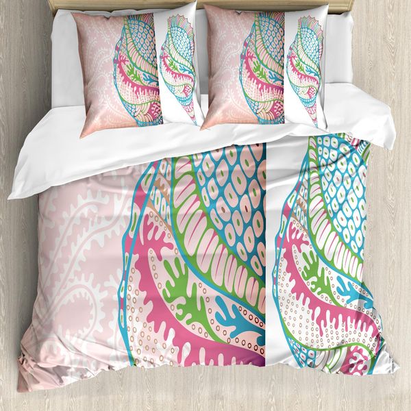 Abakuhaus Copripiumino Conchiglie, Conchiglie Elaborate Vivid, Antiacaro, Adatto A Chi Soffre Di Allergie, Con Federe, 155 Cm X 220 Cm - 80 X 80 Cm, Rosa Blu Verde-image