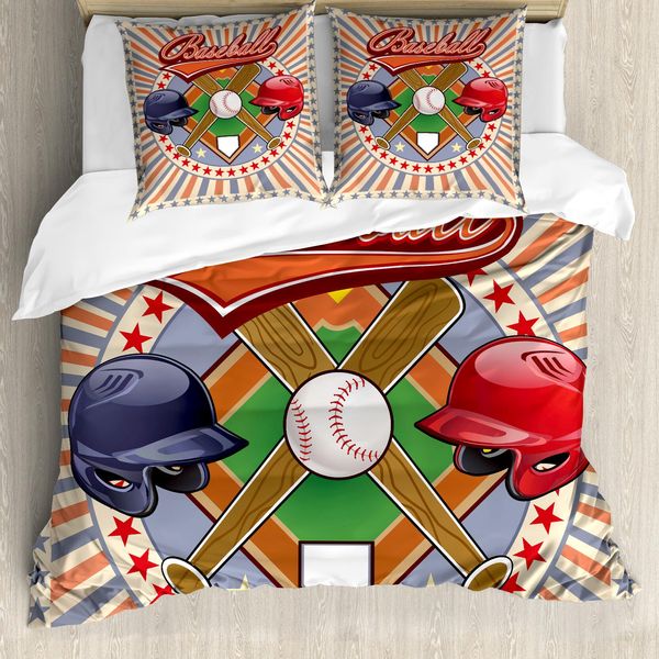 Abakuhaus Copripiumino Baseball, Retro Pop Art Baseball, Antiacaro, Adatto A Chi Soffre Di Allergie, Con Federe, 200 Cm X 200 Cm - 80 X 80 Cm, Multicolore-image