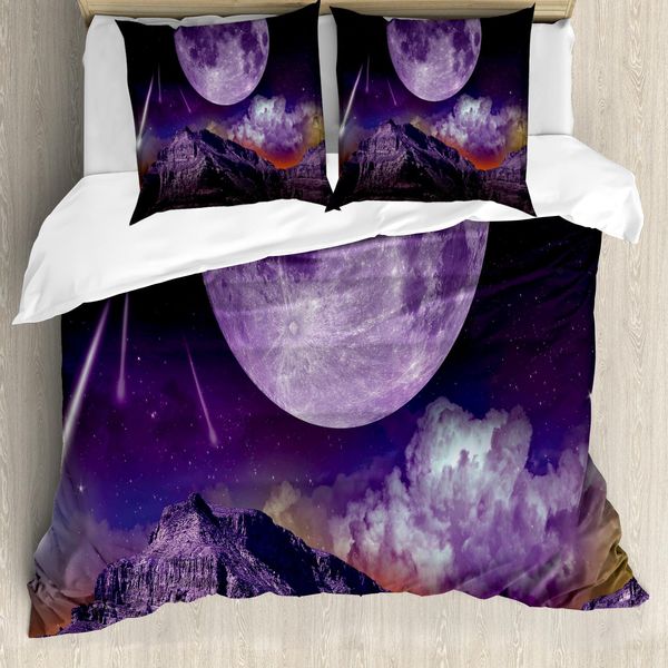 Abakuhaus Copripiumino Mystiker, Luna E Asteroidi, Antiacaro, Adatto A Chi Soffre Di Allergie, Con Federe, 200 Cm X 200 Cm - 80 X 80 Cm, Viola Nero-image