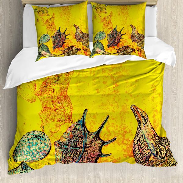 Abakuhaus Copripiumino Conchiglie, Conchiglie Animalier Grunge, Antiacaro, Adatto A Chi Soffre Di Allergie, Con Federe, 155 Cm X 220 Cm - 80 X 80 Cm, Giallo Verde Acqua-image