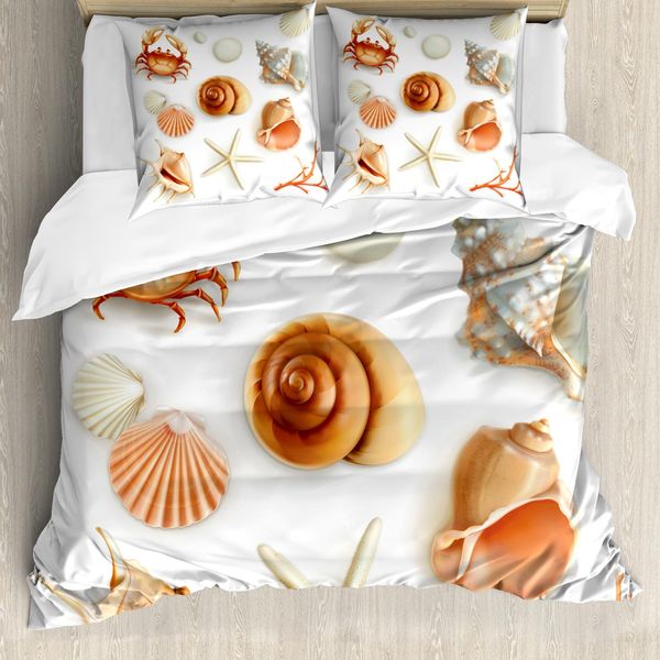 Abakuhaus Copripiumino Conchiglie, Acqua Di Mare, Antiacaro, Adatto A Chi Soffre Di Allergie, Con Federe, 155 Cm X 220 Cm - 80 X 80 Cm, Color Crema-image