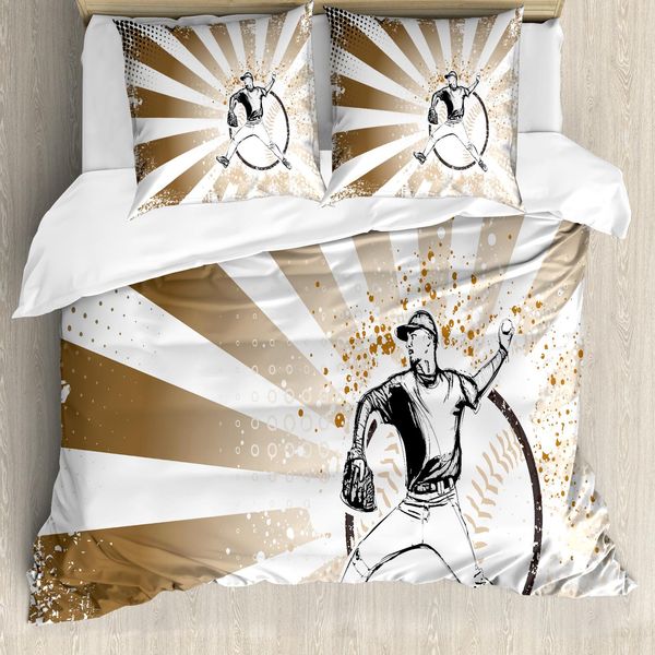 Abakuhaus Copripiumino Baseball, Pop Art Retrò Sul Baseball, Antiacaro, Adatto A Chi Soffre Di Allergie, Con Federe, 200 Cm X 200 Cm - 80 X 80 Cm, Marrone Bianco-image