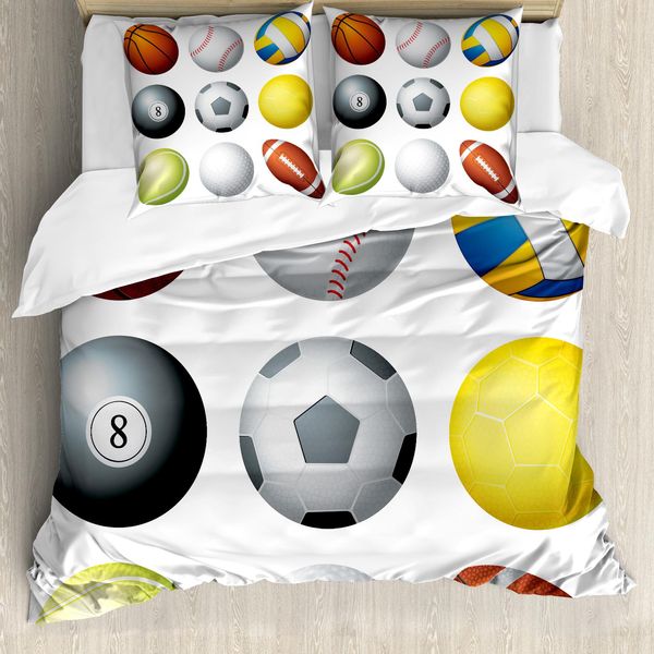 Abakuhaus Copripiumino Sport, Motivo Palloni Sportivi, Antiacaro, Adatto A Chi Soffre Di Allergie, Con Federe, 155 Cm X 220 Cm - 80 X 80 Cm, Multicolore-image
