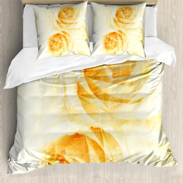Abakuhaus Copripiumino Giallo, Rose Acquerellate, Antiacaro, Adatto A Chi Soffre Di Allergie, Con Federe, 155 Cm X 220 Cm - 80 X 80 Cm, Giallo E Beige-image