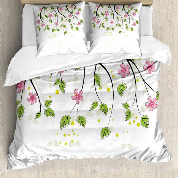 Abakuhaus Copripiumino Con Fiori, Ramo Con Fiori, Antiacaro, Adatto A Chi Soffre Di Allergie, Con Federe, 155 Cm X 220 Cm - 80 X 80 Cm, Rosa-Verde-image