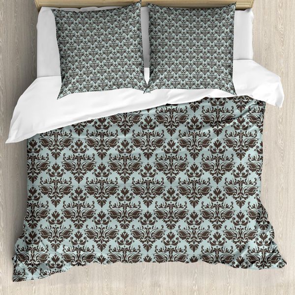 Abakuhaus Set Copripiumino In Damasco Per Letti Matrimoniali, Motivo Floreale Vittoriano Retrò, Antiacaro, Adatto A Chi Soffre Di Allergie, Con Federe, Marrone Anatra-image