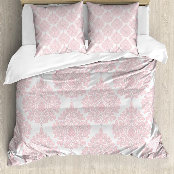 Abakuhaus Copripiumino In Damasco, Motivo Vittoriano Rosa, Antiacaro, Adatto A Chi Soffre Di Allergie, Con Federe, 200 Cm X 200 Cm - 80 X 80 Cm, Rosa E Bianco-image