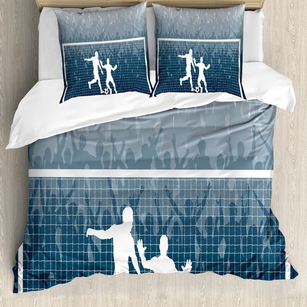 Copripiumino Abakuhaus Calcio, Calcio Di Rigore, Antiacaro, Adatto A Chi Soffre Di Allergie, Con Federe, 155 Cm X 220 Cm - 80 X 80 Cm, Blu E Bianco-image