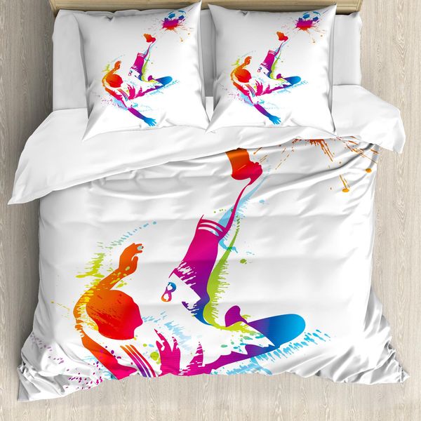 Abakuhaus Set Copripiumino Per Letto Matrimoniale, Motivo Pallone Da Calcio, Antiacaro, Adatto A Chi Soffre Di Allergie, Con Federe, Multicolore-image