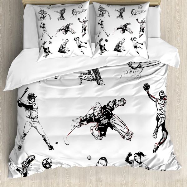Abakuhaus Copripiumino Olympia, Disegno A Tema Sportivo, Antiacaro, Adatto A Chi Soffre Di Allergie, Con Federe, 155 Cm X 220 Cm - 80 X 80 Cm, Bianco E Nero-image