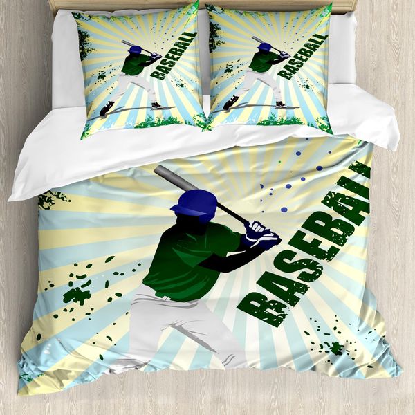 Abakuhaus Copripiumino Baseball, Pop Art Sporco Da Baseball, Antiacaro, Adatto A Chi Soffre Di Allergie, Con Federe, 200 Cm X 200 Cm - 80 X 80 Cm, Verde Giallo-image