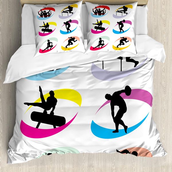 Abakuhaus Copripiumino Olympia, Giochi Sportivi Jogging, Antiacaro Adatto A Chi Soffre Di Allergie Con Federe, 200 Cm X 200 Cm - 80 X 80 Cm, Nero Rosso-image