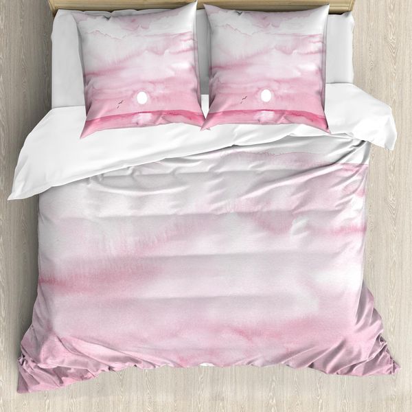 Abakuhaus Seagulls Copripiumino, Alba Uccelli Orizzonte Arte, Antiacaro Adatto A Chi Soffre Di Allergie Con Federe, 155 Cm X 220 Cm - 80 X 80 Cm, Rosa, Bianco,-image