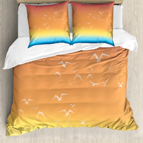 Abakuhaus Set Copripiumino Tropicale Per Letti Matrimoniali, Gabbiano Palme Sole, Antiacaro, Adatto A Chi Soffre Di Allergie, Con Federe, Multicolore-image