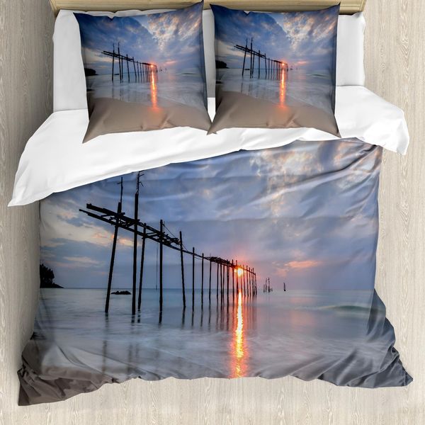 Abakuhaus Copripiumino Paesaggio, Sunset Ocean Romantic, Antiacaro, Adatto A Chi Soffre Di Allergie, Con Federe, 155 Cm X 220 Cm - 80 X 80 Cm, Grigio Beige-image