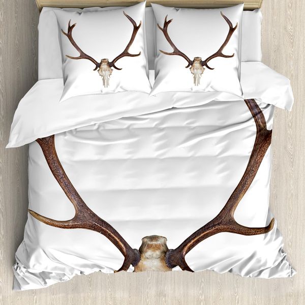 Abakuhaus Copripiumino Antlers Skeleton Hunter, Antiacaro E Anallergico, Con Federe, 155 Cm X 220 Cm - 80 X 80 Cm, Marrone E Beige-image