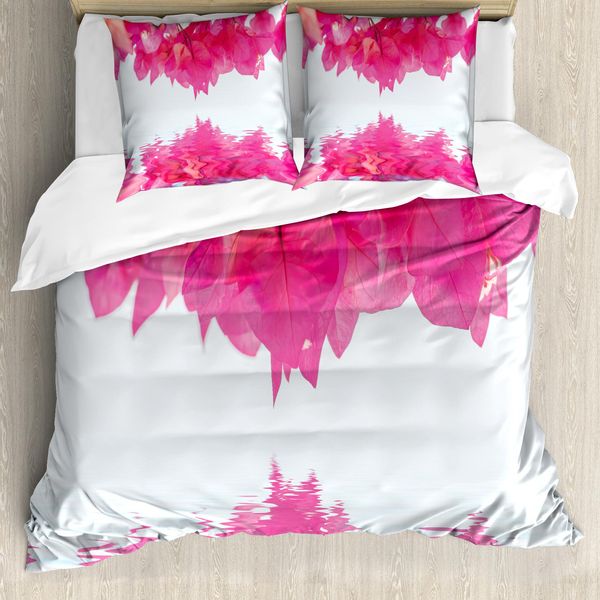 Abakuhaus Copripiumino Naturale, Foglie Rosa Sul Fiume, Antiacaro, Adatto A Chi Soffre Di Allergie, Con Federe, 200 Cm X 200 Cm - 80 X 80 Cm, Rosa Shocking-image