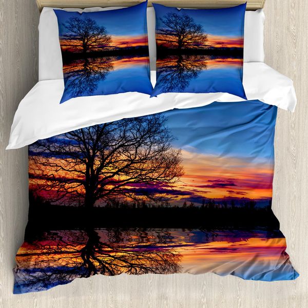Abakuhaus Copripiumino Naturale, Tramonto Naturale, Antiacaro, Adatto A Chi Soffre Di Allergie, Con Federe, 200 Cm X 200 Cm - 80 X 80 Cm, Blu Arancione-image