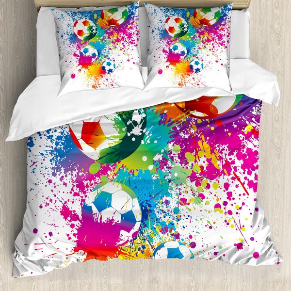 Abakuhaus Copripiumino Calcio, Pallone Colorato, Antiacaro, Adatto A Chi Soffre Di Allergie, Con Federe, 200 Cm X 200 Cm - 80 X 80 Cm, Multicolore-image