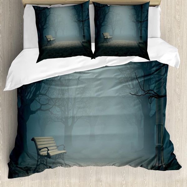 Abakuhaus Copripiumino Wald, Mysterious Park Horror, Antiacaro, Adatto A Chi Soffre Di Allergie, Con Federe, 155 Cm X 220 Cm - 80 X 80 Cm, Blu Crema-image