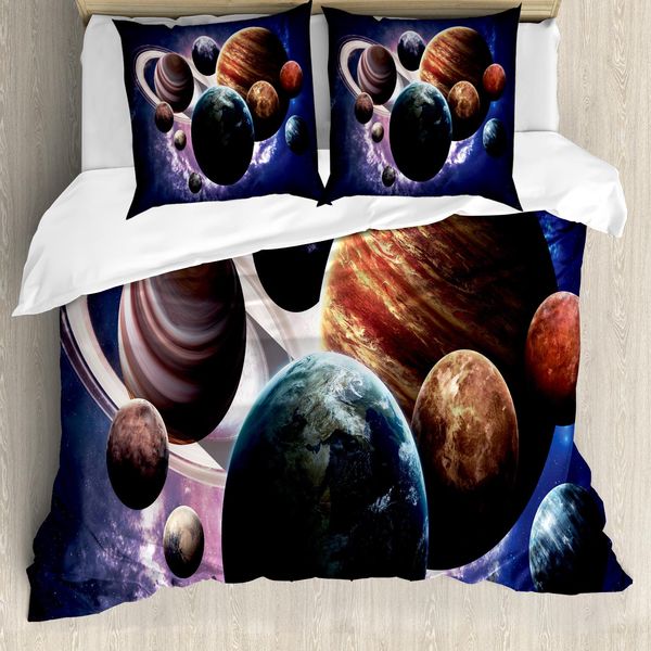 Abakuhaus Copripiumino, Via Lattea Pianeti Spazio, Antiacaro Adatto A Chi Soffre Di Allergie Con Federe, 155 Cm X 220 Cm - 80 X 80 Cm, Multicolore-image