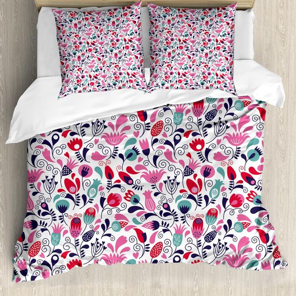 Abakuhaus Copripiumino Tulip, Elaborato Motivo A Tulipani, Antiacaro, Adatto A Chi Soffre Di Allergie, Con Federe, 155 Cm X 220 Cm - 80 X 80 Cm, Rosa Verde Acqua Rosso-image