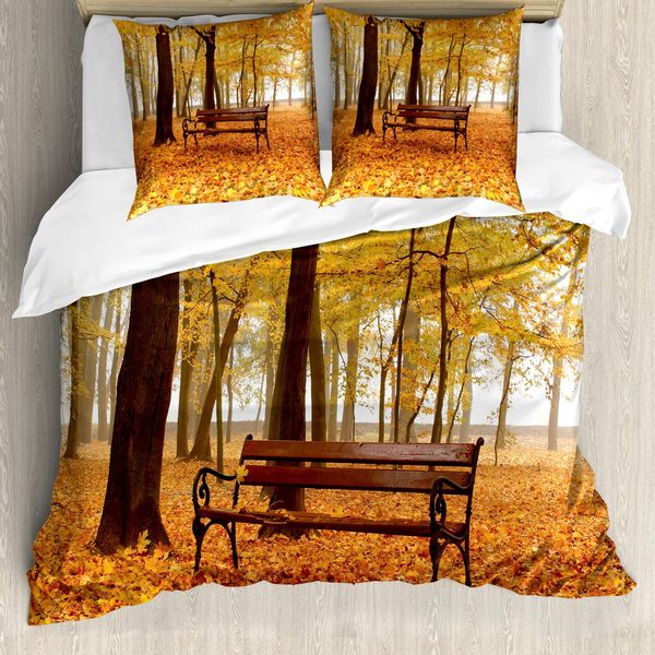 Abakuhaus Copripiumino Rustico, Misty Autumn Park Rustic, Antiacaro, Adatto A Chi Soffre Di Allergie, Con Federe, 200 Cm X 200 Cm - 80 X 80 Cm, Arancione Marrone-image