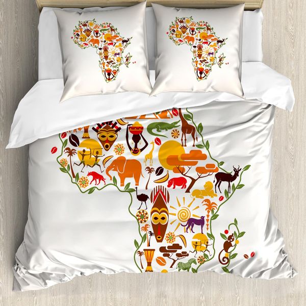 Abakuhaus Copripiumino Africano, Carta Da Viaggio Artistica, Antiacaro, Adatto A Chi Soffre Di Allergie, Con Federe, 155 Cm X 220 Cm - 80 X 80 Cm, Multicolore-image