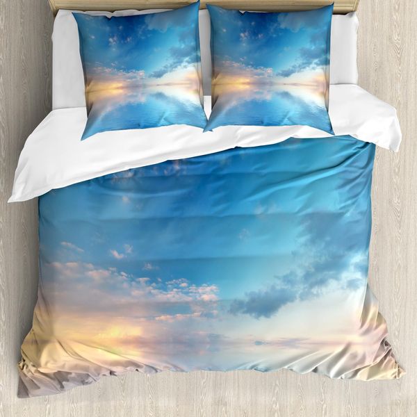 Abakuhaus Copripiumino Naturale, Oceano-Orizzonte Nuvole Cielo, Antiacaro Adatto A Chi Soffre Di Allergie Con Federe, 200 Cm X 200 Cm - 80 X 80 Cm, Blu-image