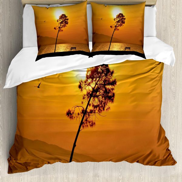 Abakuhaus Copripiumino Baum, Romantico Tramonto Al Crepuscolo, Antiacaro, Adatto A Chi Soffre Di Allergie, Con Federe, 200 Cm X 200 Cm - 80 X 80 Cm, Arancione-image