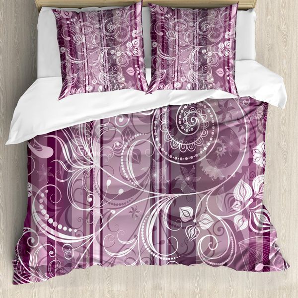 Abakuhaus Copripiumino Grunge, Fiori E Foglie Retrò, Antiacaro, Adatto A Chi Soffre Di Allergie, Con Federe, 155 Cm X 220 Cm - 80 X 80 Cm, Viola-image
