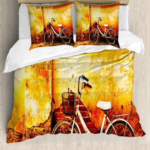 Abakuhaus Copripiumino Bicicletta, Bike Rusty Gebrochene Wand, Antiacaro, Adatto A Chi Soffre Di Allergie, Con Federe, 155 Cm X 220 Cm - 80 X 80 Cm, Seppia-image
