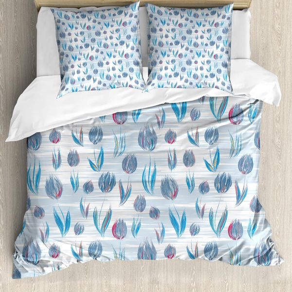 Abakuhaus Copripiumino Tulipano, Effetto Dipinto Tulipani, Antiacaro, Adatto A Chi Soffre Di Allergie, Con Federe, 200 Cm X 200 Cm - 80 X 80 Cm, Blu-image