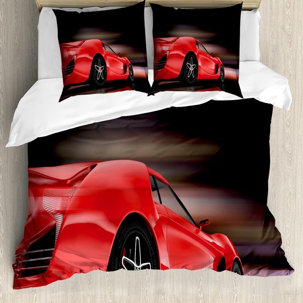 Abakuhaus Copripiumino Autos, Futuristico Rosso Sport, Antiacaro Adatto A Chi Soffre Di Allergie Con Federe, 200 Cm X 200 Cm - 80 X 80 Cm, Rosso Nero-image