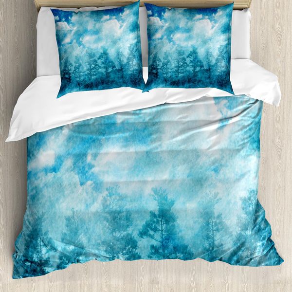 Abakuhaus Copripiumino Grunge, Cielo Grunge Notte Nebbiosa, Antiacaro, Adatto A Chi Soffre Di Allergie, Con Federe, 155 Cm X 220 Cm - 80 X 80 Cm, Blu Verde Acqua-image