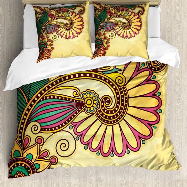 Abakuhaus Copripiumino Grunge, Motivo Floreale Paisley, Antiacaro, Adatto A Chi Soffre Di Allergie, Con Federe, 155 Cm X 220 Cm - 80 X 80 Cm, Multicolore-image