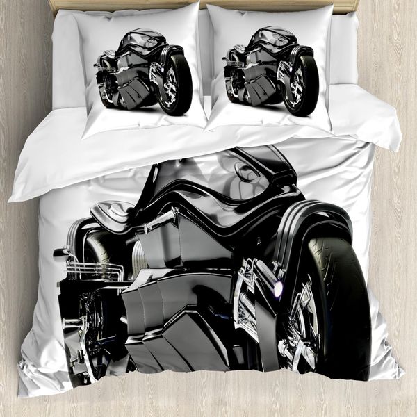 Abakuhaus Copripiumino Moto, Moto Del Futuro, Antiacaro, Adatto A Chi Soffre Di Allergie, Con Federe, 155 Cm X 220 Cm - 80 X 80 Cm, Nero-image