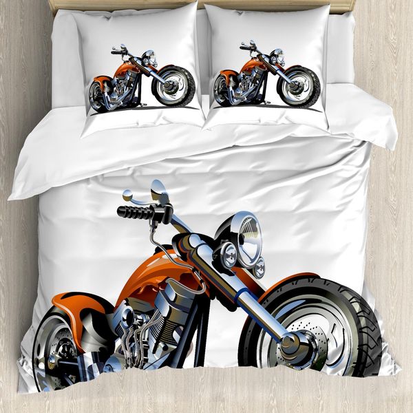 Abakuhaus Copripiumino Moto, Avventura In Moto, Antiacaro, Adatto A Chi Soffre Di Allergie, Con Federe, 200 Cm X 200 Cm - 80 X 80 Cm, Arancione Nero-image