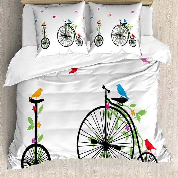 Abakuhaus Copripiumino Bicicletta, Flying Birds Fiori, Antiacaro Adatto A Chi Soffre Di Allergie Con Federe, 200 Cm X 200 Cm - 80 X 80 Cm, Multicolore-image