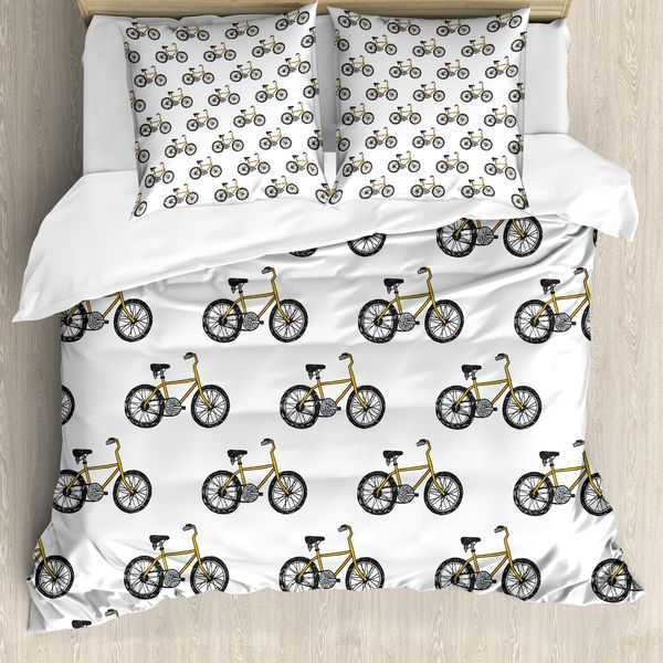 Abakuhaus Copripiumino Con Motivo Biciclette, Giallo, Antiacaro, Adatto A Chi Soffre Di Allergie, Con Federe, 155 Cm X 220 Cm - 80 X 80 Cm, Senape Nero-image